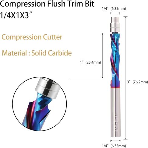 لقمة توجيه لولبية مضغوطة بقص 1/2 بوصة، لقمة توجيه حلزونية للأعلى مع محمل سفلي، طول القطع 1-5/8 بوصة، لقمة تشذيب مغلفة بقطع فلوش، لقمة نمط للأعمال الخشبية in Kuwait