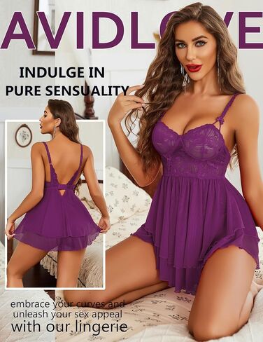 Avidlove Womens Babydoll Lingerie Lace Chemise Floral Sexy Nightgown Embroidered Lingerie Dress Boudoir Nightie in Saudi Arabia
