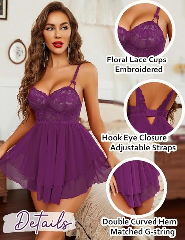 Avidlove Womens Babydoll Lingerie Lace Chemise Floral Sexy Nightgown Embroidered Lingerie Dress Boudoir Nightie in Saudi Arabia