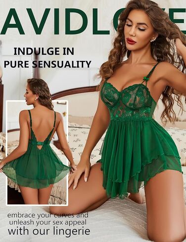 ملابس داخلية نسائية من Avidlove بيبي دول دانتيل قميص نوم مثير بالزهور ملابس داخلية مطرزة فستان Boudoir Nightie in Kuwait