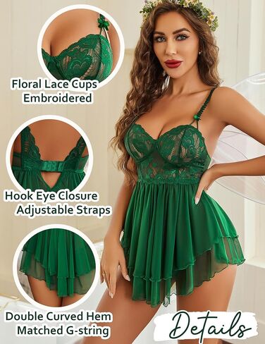 ملابس داخلية نسائية من Avidlove بيبي دول دانتيل قميص نوم مثير بالزهور ملابس داخلية مطرزة فستان Boudoir Nightie in Kuwait