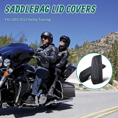 MoKitDora Saddlebag غطاء حمالة الصدر يغطي جلد ستوكات متوافق مع 1993-2013 Harley Touring FL Road King Road Glide Electra Glide Street Glide، مخيط باللهب in Kuwait