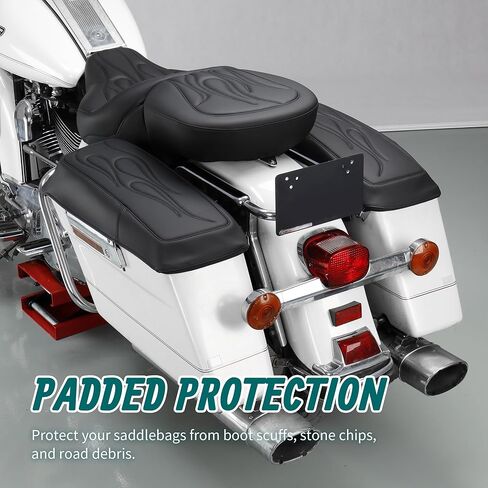 MoKitDora Saddlebag غطاء حمالة الصدر يغطي جلد ستوكات متوافق مع 1993-2013 Harley Touring FL Road King Road Glide Electra Glide Street Glide، مخيط باللهب in Kuwait