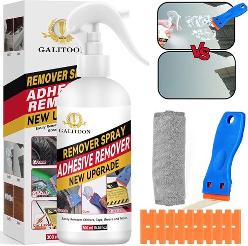 Adhesive Remover, Surface-Safe Glue Remover with Plastic Scraper 10.14 Fl oz, Sticker Remover for Easy Removal of Stickers, Labels, Decals, Tape Residue, Gum, Tar, Grease, Adhesive Remover for Cars in Kuwait