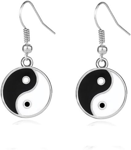 Yin Yang Symbol Tai Chi Bagua Duality Drop Earrings for Women, Enamel Black White Tai Chi Yin Yang Dangle Drop Earrings in Saudi Arabia