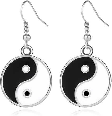 Yin Yang Symbol Tai Chi Bagua Duality Drop Earrings for Women, Enamel Black White Tai Chi Yin Yang Dangle Drop Earrings in Saudi Arabia