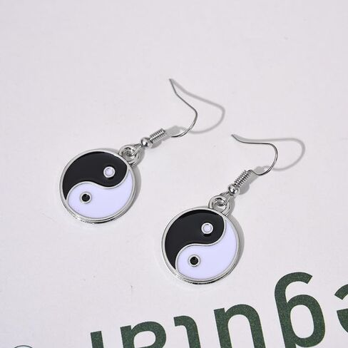 Yin Yang Symbol Tai Chi Bagua Duality Drop Earrings for Women, Enamel Black White Tai Chi Yin Yang Dangle Drop Earrings in Saudi Arabia