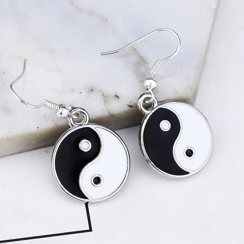 Yin Yang Symbol Tai Chi Bagua Duality Drop Earrings for Women, Enamel Black White Tai Chi Yin Yang Dangle Drop Earrings in Saudi Arabia