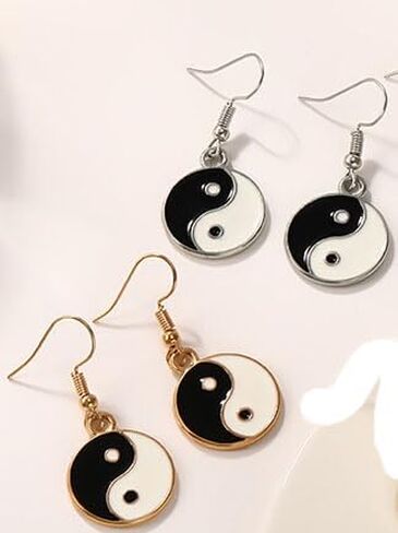 Yin Yang Symbol Tai Chi Bagua Duality Drop Earrings for Women, Enamel Black White Tai Chi Yin Yang Dangle Drop Earrings in Saudi Arabia