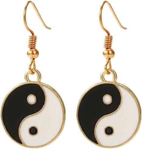 Yin Yang Symbol Tai Chi Bagua Duality Drop Earrings for Women, Enamel Black White Tai Chi Yin Yang Dangle Drop Earrings in Saudi Arabia