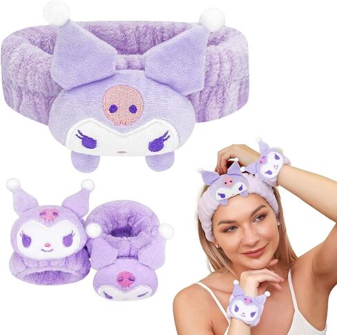 Kawaii Spa Headband and Wristband Set for Face Washing, Cute Soft Skincare Headbands for Women Girls, Fluffy Makeup Headband for Washing Face, Bath, Shower, Beauty in Kuwait