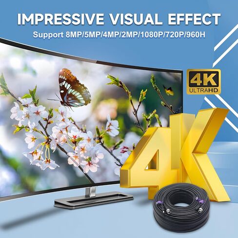 4 حزم 100 قدم / 30 متر 4K 8 ميجابكسل 5 ميجابكسل الكل في واحد BNC كابل طاقة فيديو، أسلاك كاميرا مراقبة تمديد BNC لأنظمة كاميرا CCTV DVR (8 قطع موصلات BNC، 100 قطعة كابل متضمنة) in Kuwait