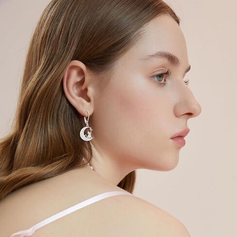 Dreamboat Cat Moon Opal Earrings for Women Sterling Silver Opal Moon Silver/Black Cat Earrings Cat Moon Jewelry for Women in Saudi Arabia
