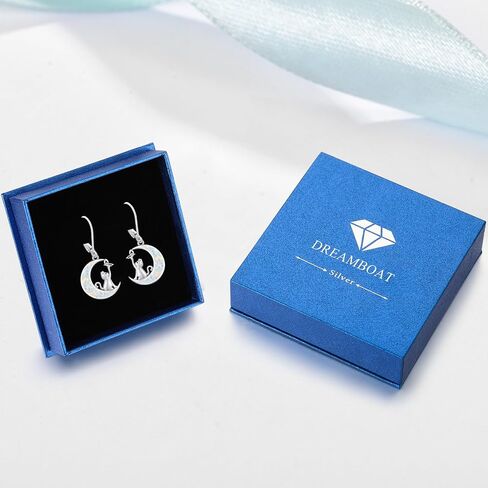 Dreamboat Cat Moon Opal Earrings for Women Sterling Silver Opal Moon Silver/Black Cat Earrings Cat Moon Jewelry for Women in Saudi Arabia