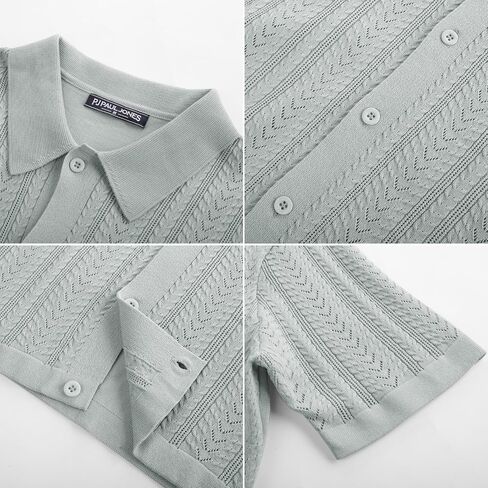 PJ PAUL JONES Men's Knit Shirts Short Sleeve Button Down Polo Shirt Fashion Hollow Out Texture Casual Summer Beach Shirt in Saudi Arabia