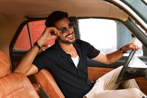 PJ بول جونز الرجال قمصان متماسكة قصيرة الأكمام زر أسفل قميص بولو الأزياء الجوف خارج الملمس عارضة الصيف الشاطئ قميص in Kuwait