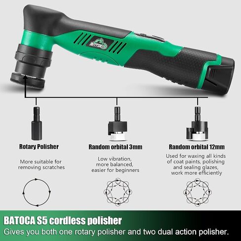 batoca s5 طقم تلميع عازلة السيارة اللاسلكي 1 بوصة 3 بوصة مزدوجة الحركة وآلة تلميع دوارة لتفصيل السيارة، بطاريات 2x 2.0ah، 6 سرعات متغيرة 2000-5500 دورة في الدقيقة، الملمع المداري لتلميع قارب السيارة in Saudi Arabia