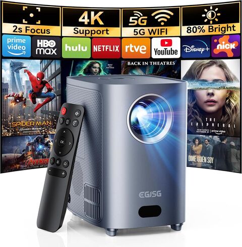 [One-Button Focus] Mini Projector with 5G WiFi and Bluetooth, 4K Outdoor Smart Projector with Carry Bag, Portable Movie Projector with Zoom, Home Theater Projector for Phone/TV Stick/PC (Gun gray) in Saudi Arabia
