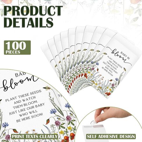 Fumete 50 Pcs Baby Shower Seed Packet Favors Wildflower Seed Self Adhesive Packets Envelopes Baby in Bloom Kraft Seed Packets Mini Seed Packet Organizer for Baby Shower Party Gift Favors, No Seeds in Saudi Arabia