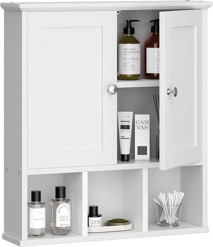 Shintenchi Bathroom Wall Cabinet with Door, Over The Toilet Medicine Cabinet with Adjustable Shelf & Open Shelf, White in Saudi Arabia