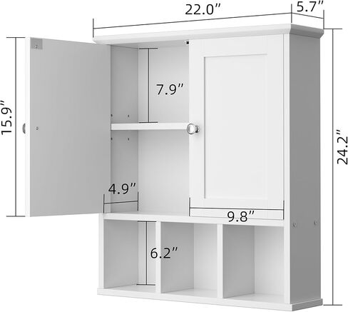 Shintenchi Bathroom Wall Cabinet with Door, Over The Toilet Medicine Cabinet with Adjustable Shelf & Open Shelf, White in Saudi Arabia