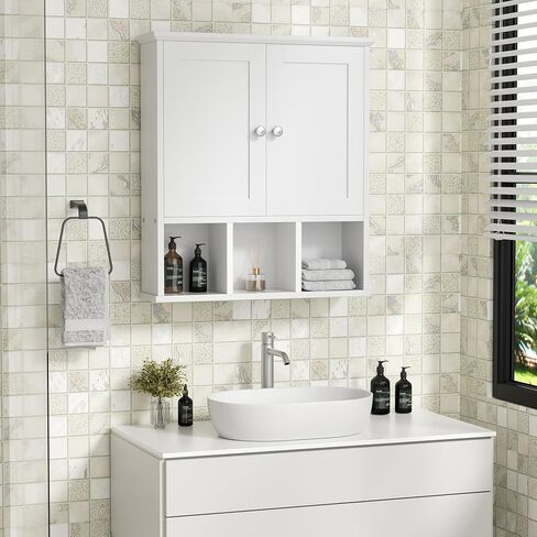 Shintenchi Bathroom Wall Cabinet with Door, Over The Toilet Medicine Cabinet with Adjustable Shelf & Open Shelf, White in Saudi Arabia