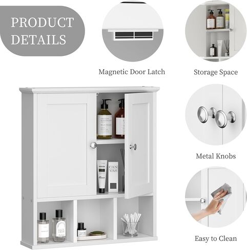 Shintenchi Bathroom Wall Cabinet with Door, Over The Toilet Medicine Cabinet with Adjustable Shelf & Open Shelf, White in Saudi Arabia