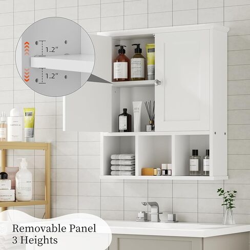 Shintenchi Bathroom Wall Cabinet with Door, Over The Toilet Medicine Cabinet with Adjustable Shelf & Open Shelf, White in Saudi Arabia