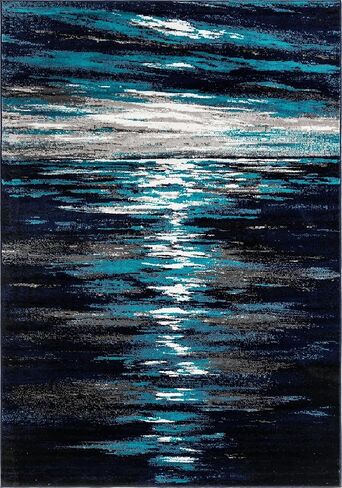 سجادة منطقة Loom Metro Collection الفريدة (7' 1" × 10' مستطيلة، أزرق داكن/بيج) in Kuwait