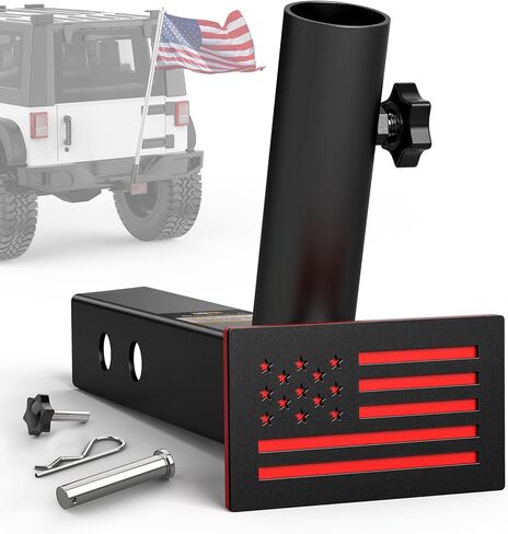 Boslla Hitch Flag Pole Holder, Trailer Hitch Flagpole Mount Universal for Standard 2 inch Hitch Receivers, Compatible with Truck Jeep Pickup RV SUV (Black&Red) in Kuwait
