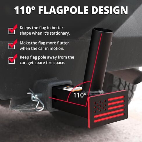 Boslla Hitch Flag Pole Holder, Trailer Hitch Flagpole Mount Universal for Standard 2 inch Hitch Receivers, Compatible with Truck Jeep Pickup RV SUV (Black&Red) in Kuwait