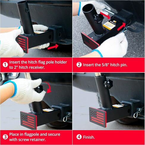 Boslla Hitch Flag Pole Holder, Trailer Hitch Flagpole Mount Universal for Standard 2 inch Hitch Receivers, Compatible with Truck Jeep Pickup RV SUV (Black&Red) in Kuwait