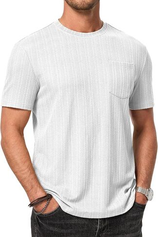 JMIERR Men's Short Sleeve Shirts Casual Crewneck Pullover T-Shirt Stretch Textured Tee Shirts with Pocket in Kuwait