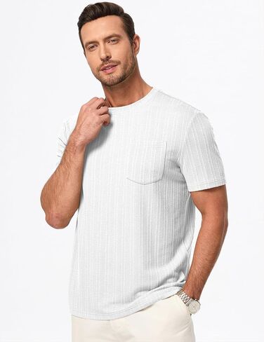 JMIERR Men's Short Sleeve Shirts Casual Crewneck Pullover T-Shirt Stretch Textured Tee Shirts with Pocket in Kuwait
