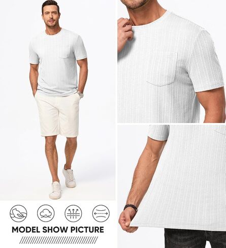 JMIERR Men's Short Sleeve Shirts Casual Crewneck Pullover T-Shirt Stretch Textured Tee Shirts with Pocket in Kuwait