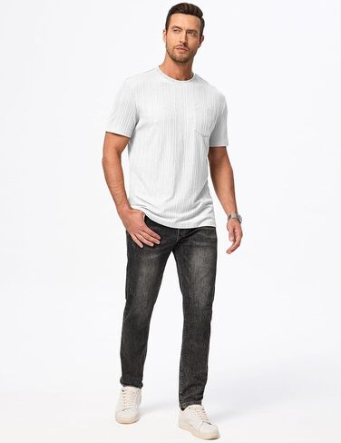 JMIERR Men's Short Sleeve Shirts Casual Crewneck Pullover T-Shirt Stretch Textured Tee Shirts with Pocket in Kuwait