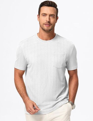 JMIERR Men's Short Sleeve Shirts Casual Crewneck Pullover T-Shirt Stretch Textured Tee Shirts with Pocket in Kuwait
