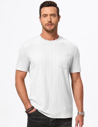 JMIERR Men's Short Sleeve Shirts Casual Crewneck Pullover T-Shirt Stretch Textured Tee Shirts with Pocket in Kuwait