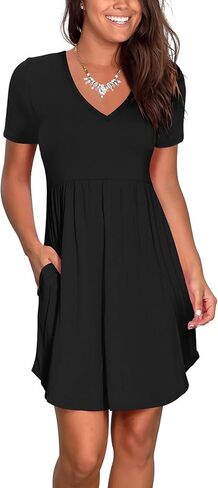 فستان صيفي نسائي من Nova In Sky بأكمام قصيرة تي شيرت غير رسمي فساتين 2024 فساتين صيفية واسعة للشاطئ برقبة على شكل V مع جيوب in Kuwait