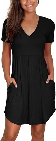 فستان صيفي نسائي من Nova In Sky بأكمام قصيرة تي شيرت غير رسمي فساتين 2024 فساتين صيفية واسعة للشاطئ برقبة على شكل V مع جيوب in Kuwait