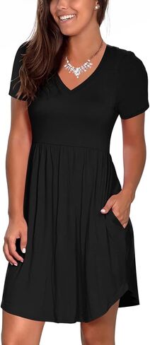 فستان صيفي نسائي من Nova In Sky بأكمام قصيرة تي شيرت غير رسمي فساتين 2024 فساتين صيفية واسعة للشاطئ برقبة على شكل V مع جيوب in Kuwait