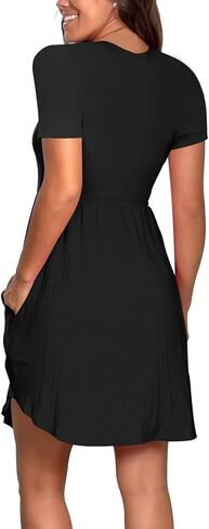 فستان صيفي نسائي من Nova In Sky بأكمام قصيرة تي شيرت غير رسمي فساتين 2024 فساتين صيفية واسعة للشاطئ برقبة على شكل V مع جيوب in Kuwait