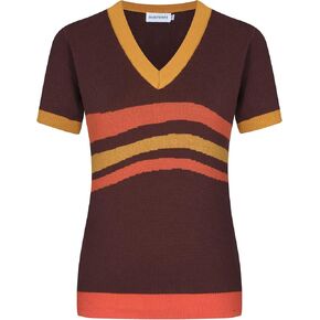 OXKnit Women's 1960s Retro Knit Short Sleeve T-Shirts, V-Neck Casual Knit Top