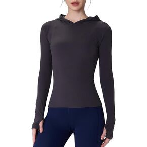 قمصان Altiland UPF 50+ زبدية ناعمة بأكمام طويلة للنساء، قمصان رياضية للتمرين والجري في الهواء الطلق مع غطاء رأس وفتحات للإبهام in Kuwait