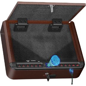 BILLCONCH Gun Safe for Handgun - Biometric Gun Safe 4 Ways Quick Access with Fingerprint/Full-digital Keypad/Key/APP Lock Handgun Pistol Safe for Nightstand Bedside Home - Antique Bronze