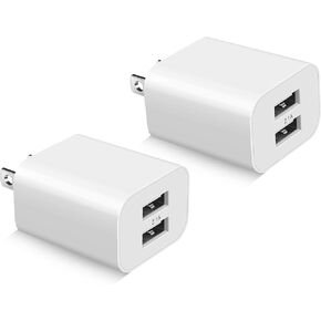 USB Wall Charger Block 2Pack Dual Port Cube Plug Power Charging Adapter Brick for Apple iPhone 14/13/12/XS Max/XR/X/8/8 Plus/7/6S/6S Plus/6/SE/5S/5C/iPad Mini/Air/Samsung Galaxy Kindle Fire LG