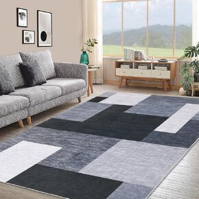 Living Room Rug 9x12 Washable Rugs Modern Geometric Patchwork Area Rug Checkered Rug Indoor Rugs for Bedroom, Throw Carpet Floor Decor for Dining Room Office Nursery Apartment 9x12 Grey
