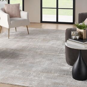 Nourison Glam Modern Silver Grey 9' x 12' Area -rug, Easy -cleaning, Non Shedding, Bed Room, Living Room, Dining Room, Kitchen (9x12)