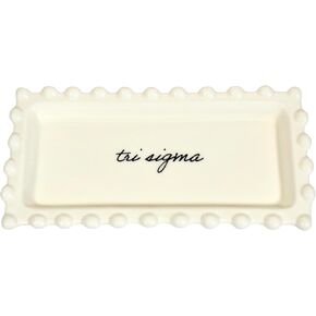 Sorority Shop Sigma Sigma Sigma Jewelry Dish - Rectangular Gloss Finish Ceramic tray with Sorority Name in Cursive Script, Tri Sigma Multi-Function Ceramic Ring Dish, Ideal for Jewelry and Keys