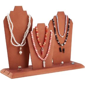 PH PandaHall Wooden Necklace Display Stand, 3-Row Bust Easel Jewelry Display Jewelry Holder Organizer with 3 Panels Necklace Storage Holder for Necklace Showing, Home, Selling, Vendors, Black